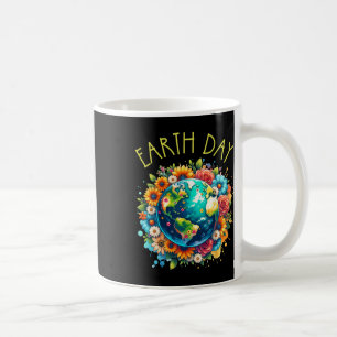 Happy Earth Day Shirt Niedliche Erde mit floraler  Kaffeetasse