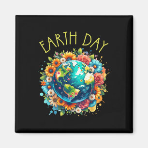 Happy Earth Day Shirt Niedliche Erde mit floraler  Magnet