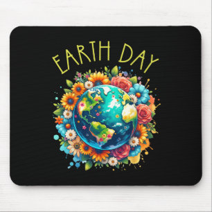 Happy Earth Day Shirt Niedliche Erde mit floraler  Mousepad
