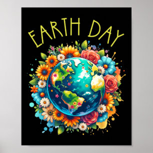 Happy Earth Day Shirt Niedliche Erde mit floraler  Poster