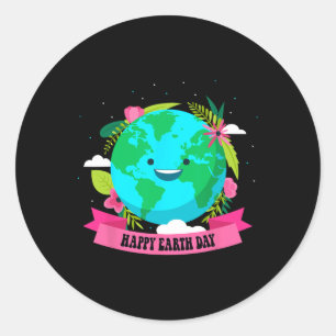 Happy Earth Day Shirt Niedliche Erde mit floraler  Runder Aufkleber