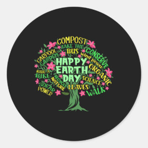Happy Earth Day Tree Zeichnend Illustration Word A Runder Aufkleber