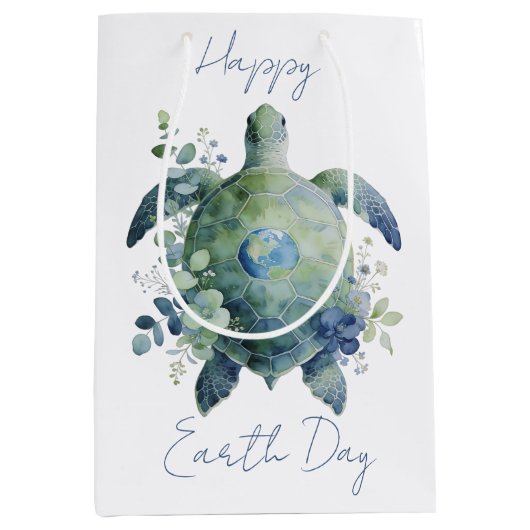 Happy Earth Day Turtle Design Mittlere Geschenktüte (Vorderseite)