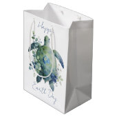 Happy Earth Day Turtle Design Mittlere Geschenktüte (Rückseite Schrägansicht)