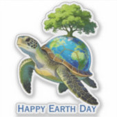 Happy Earth Day Turtle Planet and Tree Aufkleber (Vorderseite)