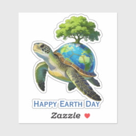 Happy Earth Day Turtle Planet and Tree Aufkleber