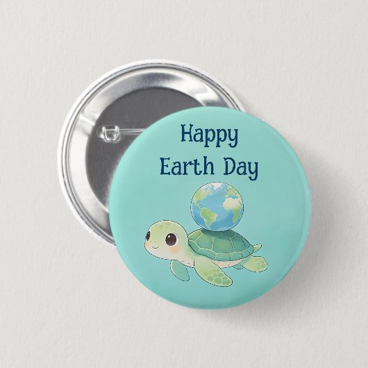 Happy Earth Day Turtle with Globe Button (Vorne & Hinten)