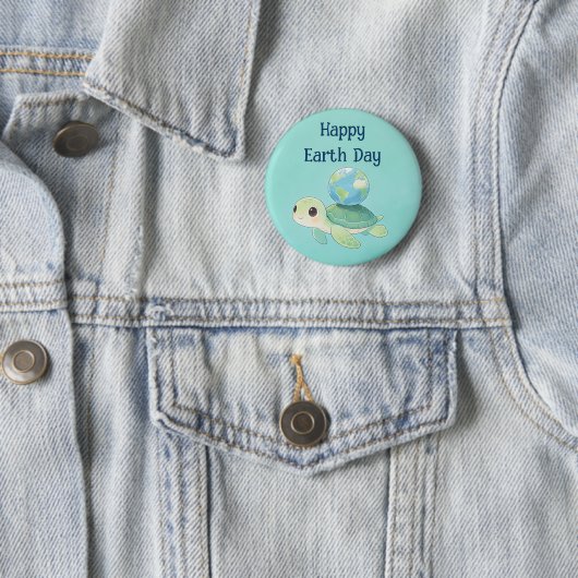 Happy Earth Day Turtle with Globe Button (Beispiel)