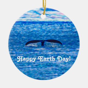 Happy Earth Day Whale Schwanz Blauer Ozean Keramik Ornament