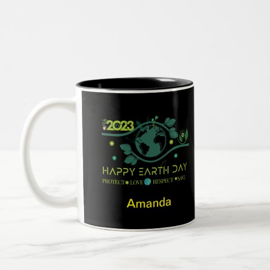 Happy Earth Day Zweifarbige Tasse (Links)