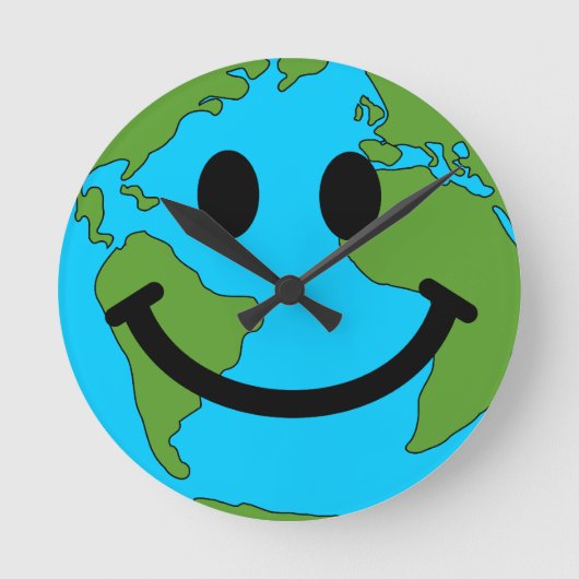 Happy Earth Face Wall Clock Runde Wanduhr (Vorderseite)