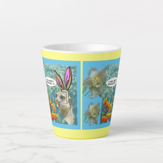 Happy East Meerkat Daffodils Design Latte Tasse (Vorderseite)