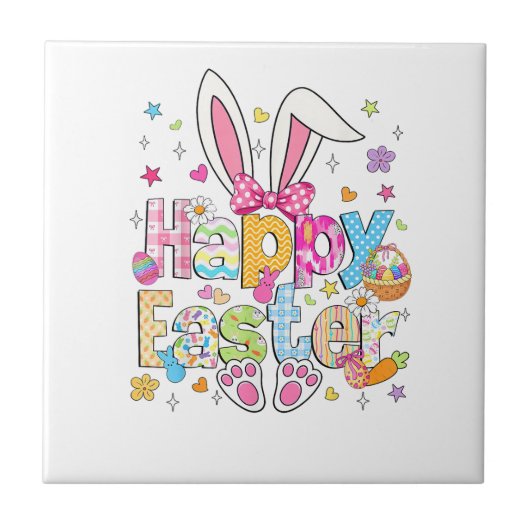 Happy Easter 2026 Cute Bunny Rabbit Easter Day Wom Fliese (Vorderseite)