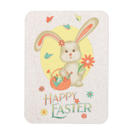 Happy Easter Adorable Bunny Floral Modernst Magnet