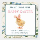 Happy Easter Baby Chick Custom Candle Label Quadratischer Aufkleber (Vorderseite)