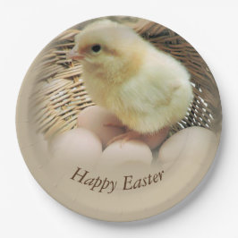 Happy Easter Baby Chick in einem Korb Pappteller
