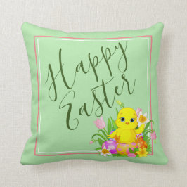 Happy Easter Baby Chick und Blume Kissen