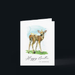 Happy Easter Baby Deer and Chicks Karte<br><div class="desc">Zeigen Sie ihnen,  dass Sie sich kümmern und denken Sie an sie an diesem Ostern mit dieser süßen Grußkarte mit einer Aquarellbild-Abbildung eines Hirsches und Baby Küken.</div>