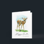 Happy Easter Baby Deer and Chicks Karte<br><div class="desc">Zeigen Sie ihnen,  dass Sie sich kümmern und denken Sie an sie an diesem Ostern mit dieser süßen Grußkarte mit einer Aquarellbild-Abbildung eines Hirsches und Baby Küken.</div>