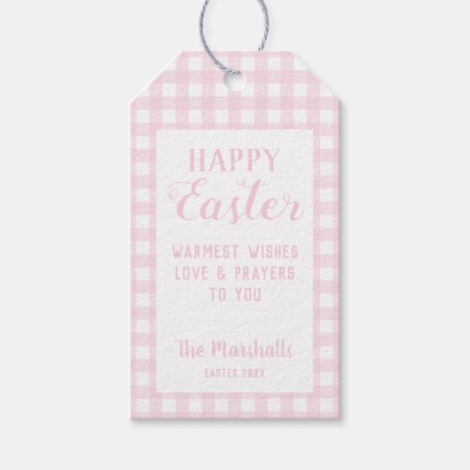Happy Easter Baby Pink Small Gingham Personalisier Geschenkanhänger (Vorderseite)
