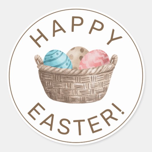 Happy Easter Basket Niedliche Wasserfarbe Runder Aufkleber (Vorderseite)