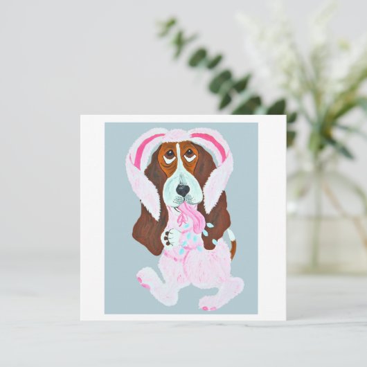 Happy Easter Basset Hound Easter Bunny card (Stehend Vorderseite)