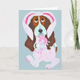 Happy Easter Basset Hound Easter Bunny Karte