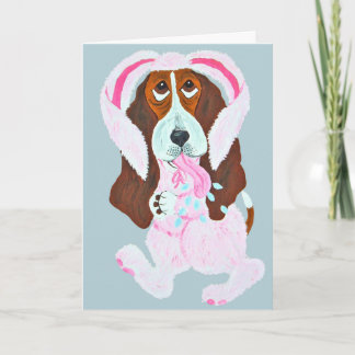 Happy Easter Basset Hound Easter Bunny Karte