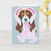 Happy Easter Basset Hound Easter Bunny Karte (Gelbe Blume)