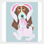 Happy Easter Basset Hound Easter Bunny Quadratischer Aufkleber (Vorderseite)