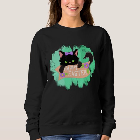Happy Easter Black Kitty Sweatshirt (Vorderseite)