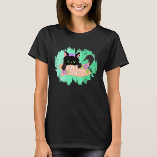 Happy Easter Black Kitty T-Shirt (Vorderseite)