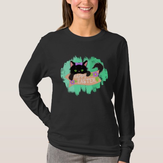 Happy Easter Black Kitty T-Shirt (Vorderseite)