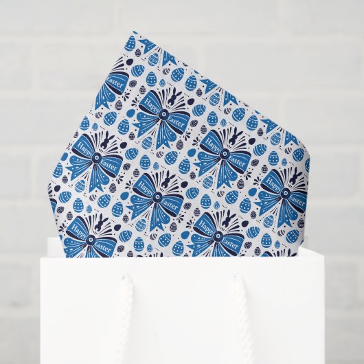 Happy Easter Blue Bow Folk Art Bunny & Eggs Spring Seidenpapier (Geschenktüte)