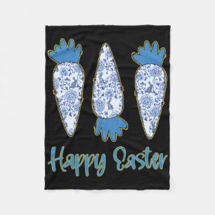 Happy Easter Blue Floral Chinoiserie Karotteneier Fleecedecke