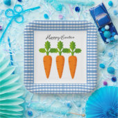 Happy Easter Blue Gingham mit Carrot Design Pappteller (Party)