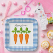 Happy Easter Blue Gingham mit Carrot Design Pappteller (Party)