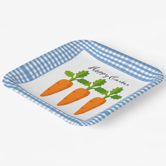 Happy Easter Blue Gingham mit Carrot Design Pappteller (Gewinkelt)