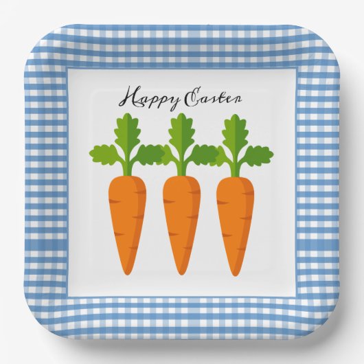 Happy Easter Blue Gingham mit Carrot Design Pappteller (Vorderseite)