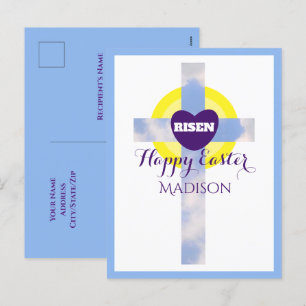 Happy Easter Blue Sky Cross Individuelle Name Feiertagspostkarte