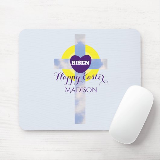 Happy Easter Blue Sky Cross Individuelle Name Mousepad (Mit Mouse)