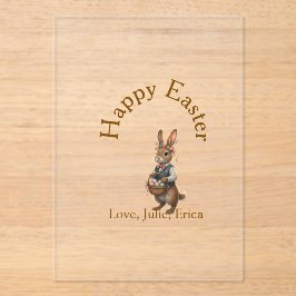 Happy Easter brown bunny with eggs love add name  Acryleinladungen