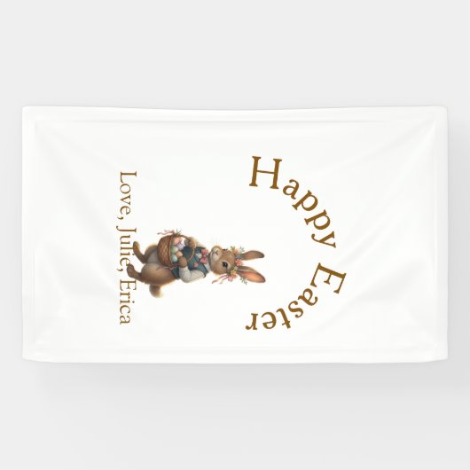 Happy Easter brown bunny with eggs love add name Banner (Horizontal)