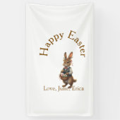 Happy Easter brown bunny with eggs love add name Banner (Vertikal)