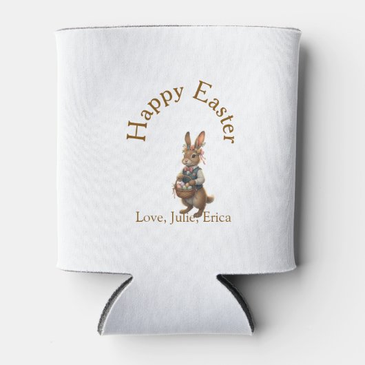 Happy Easter brown bunny with eggs love add name Dosenkühler (Vorderseite)