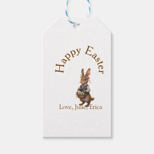 Happy Easter brown bunny with eggs love add name Geschenkanhänger (Vorderseite)