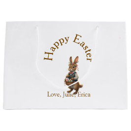 Happy Easter brown bunny with eggs love add name  Große Geschenktüte