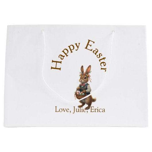 Happy Easter brown bunny with eggs love add name Große Geschenktüte (Vorderseite)