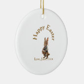 Happy Easter brown bunny with eggs love add name Keramik Ornament (Rechts)