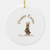 Happy Easter brown bunny with eggs love add name Keramik Ornament (Hinten)